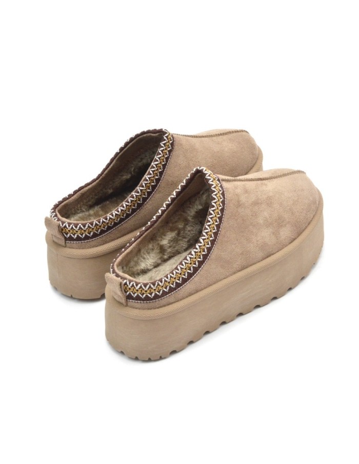 Bottines chaussons en velours compensés taupe - femme - 36 à 41 - Accueil