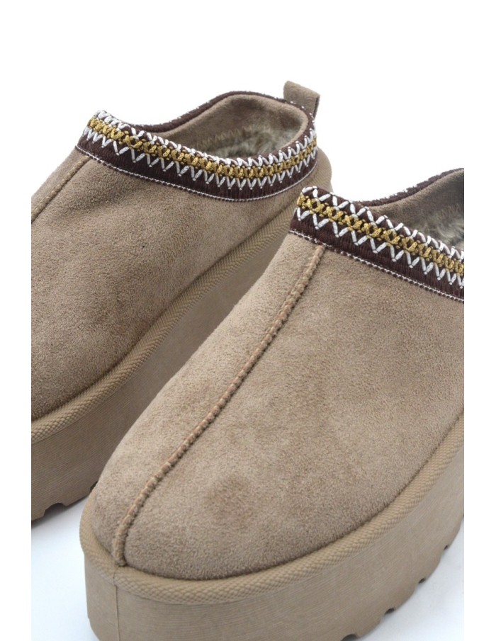 Bottines chaussons en velours compensés taupe - femme - 36 à 41 - Accueil