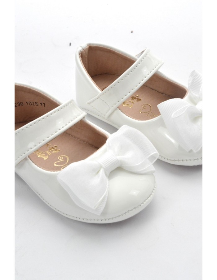 CHAUSSON BALLERINE NŒUD BLANC VERNIS BÉBÉ FILLE - Accueil