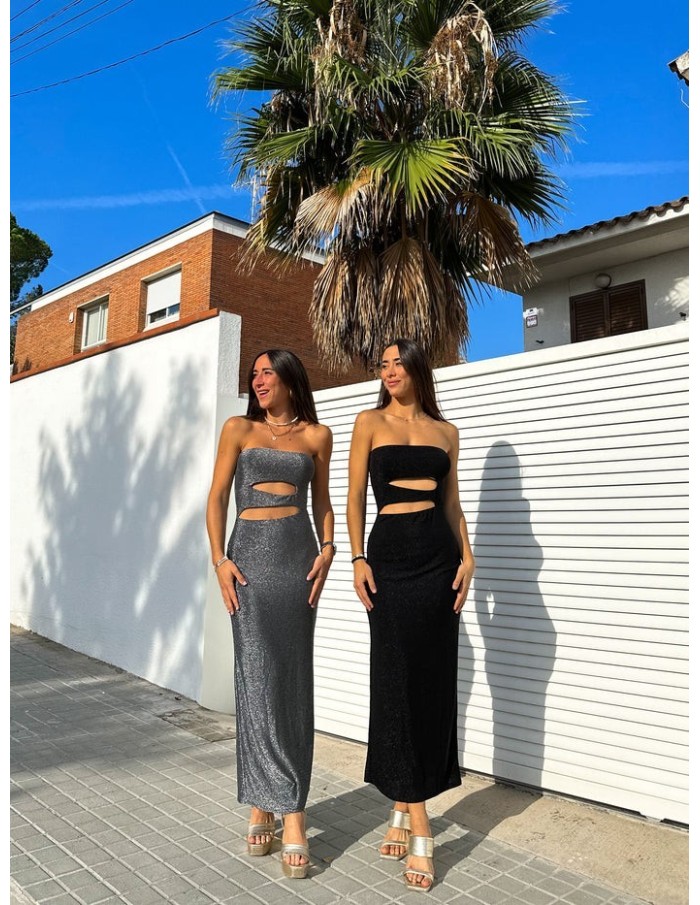ROBE EN LUREX AVEC FENTES NOIRES FEMME - Accueil