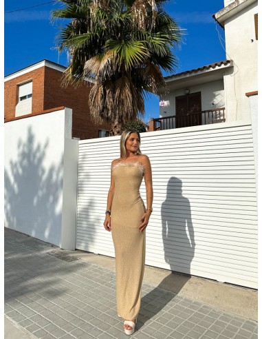 ROBE LUREX EN PLUME OR FEMME