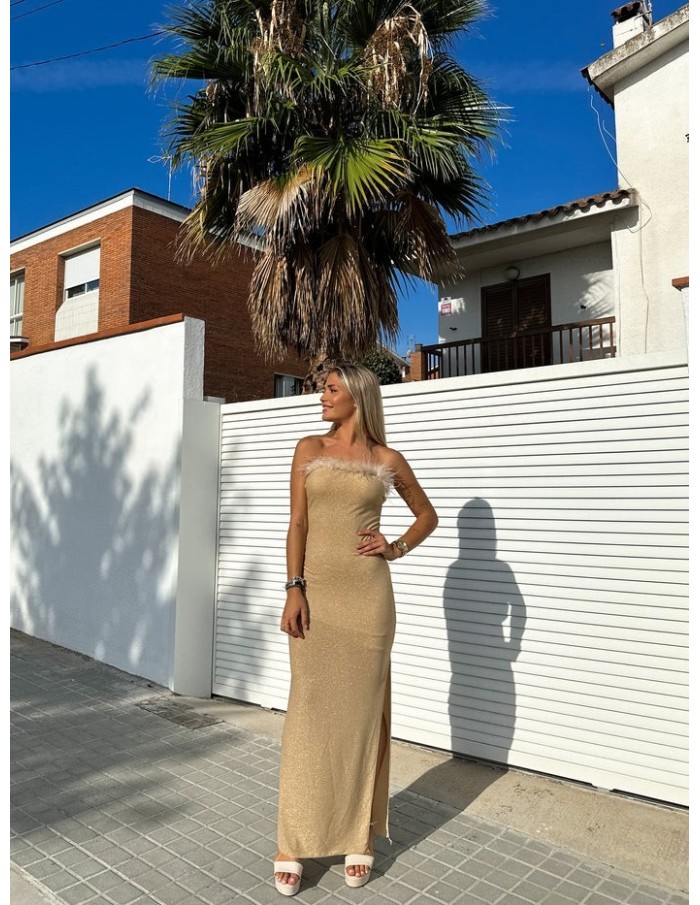 ROBE LUREX EN PLUME OR FEMME - Accueil