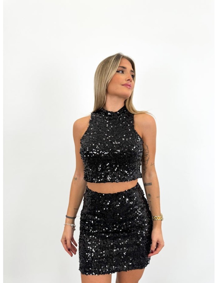 MINI JUPE NOIRE À sequins femme - Accueil