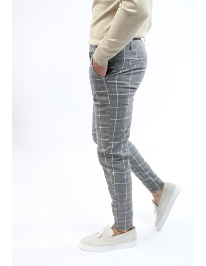 PANTALON CHINO SKINNY LYCRA À CARREAU GRIS HOMME - Accueil