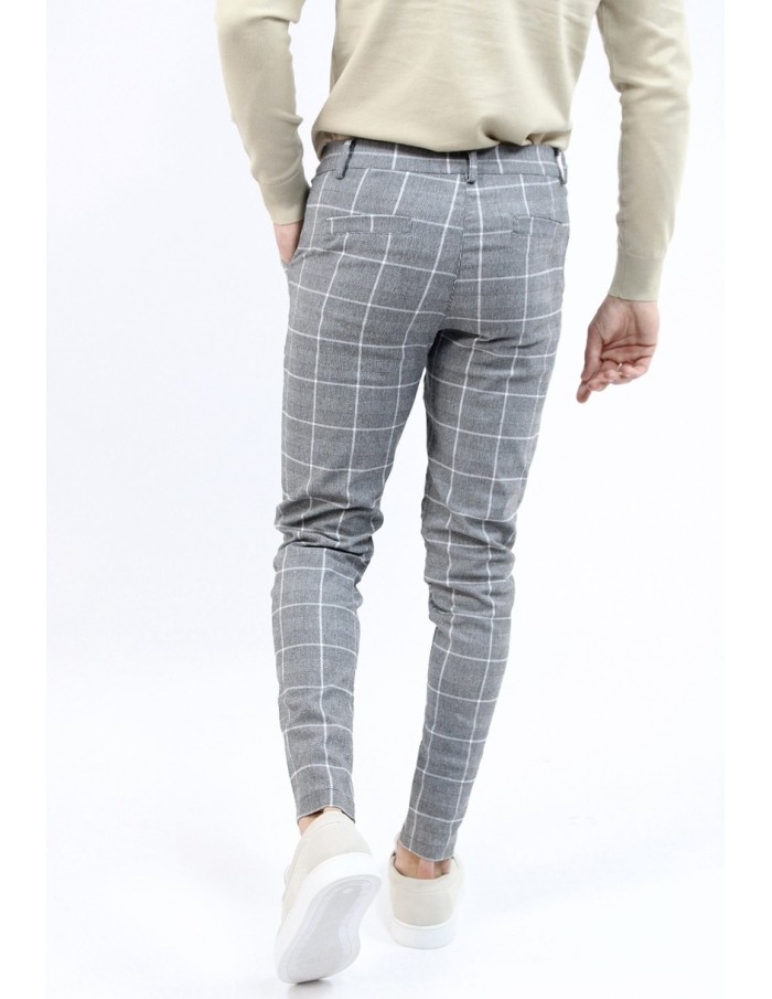 PANTALON CHINO SKINNY LYCRA À CARREAU GRIS HOMME - Accueil