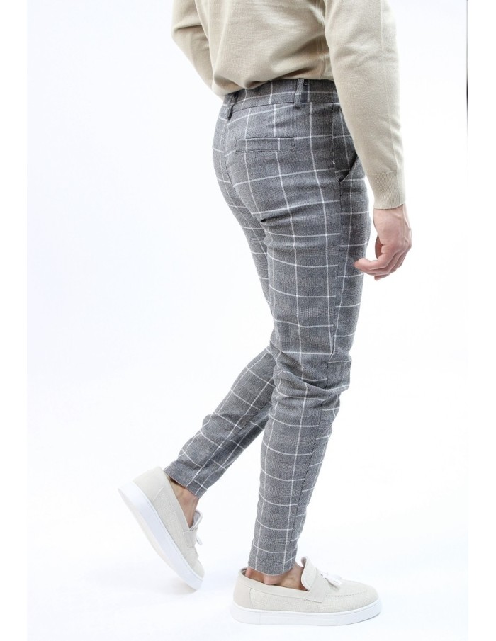 PANTALON CHINO SKINNY LYCRA À CARREAU GRIS HOMME - Accueil
