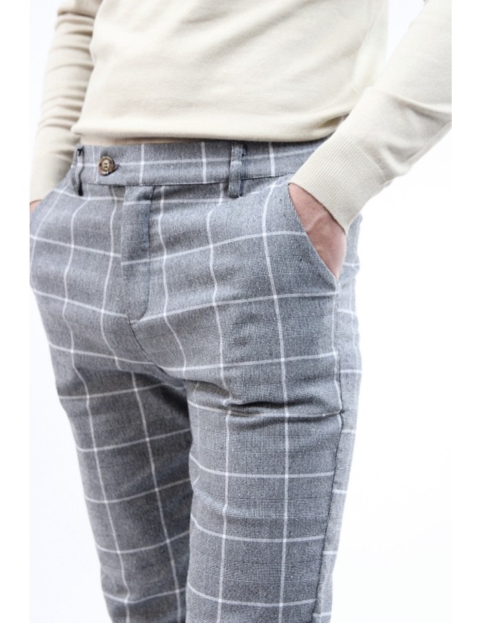 PANTALON CHINO SKINNY LYCRA À CARREAU GRIS HOMME - Accueil