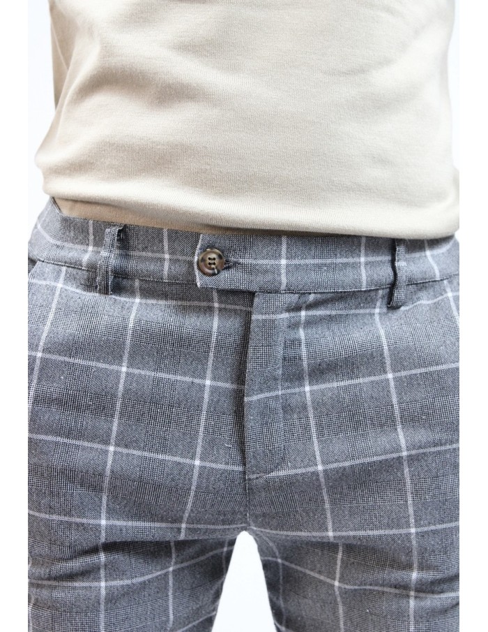 PANTALON CHINO SKINNY LYCRA À CARREAU GRIS HOMME - Accueil