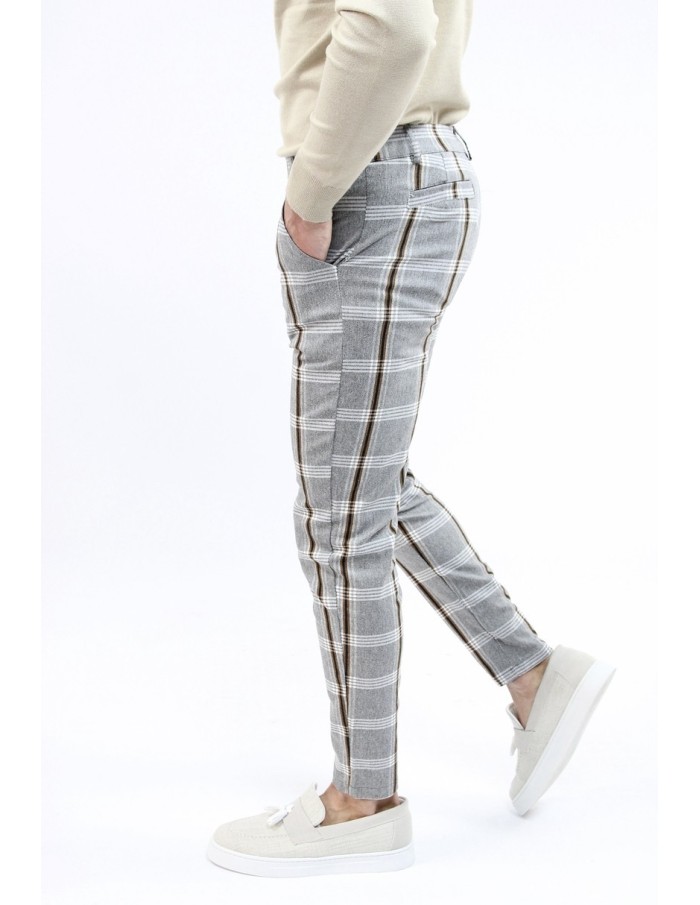 PANTALON CHINO SKINNY LYCRA À CARREAU GRIS HOMME - Accueil
