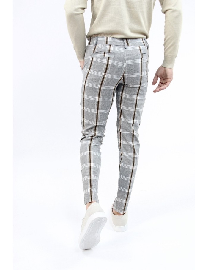 PANTALON CHINO SKINNY LYCRA À CARREAU GRIS HOMME - Accueil