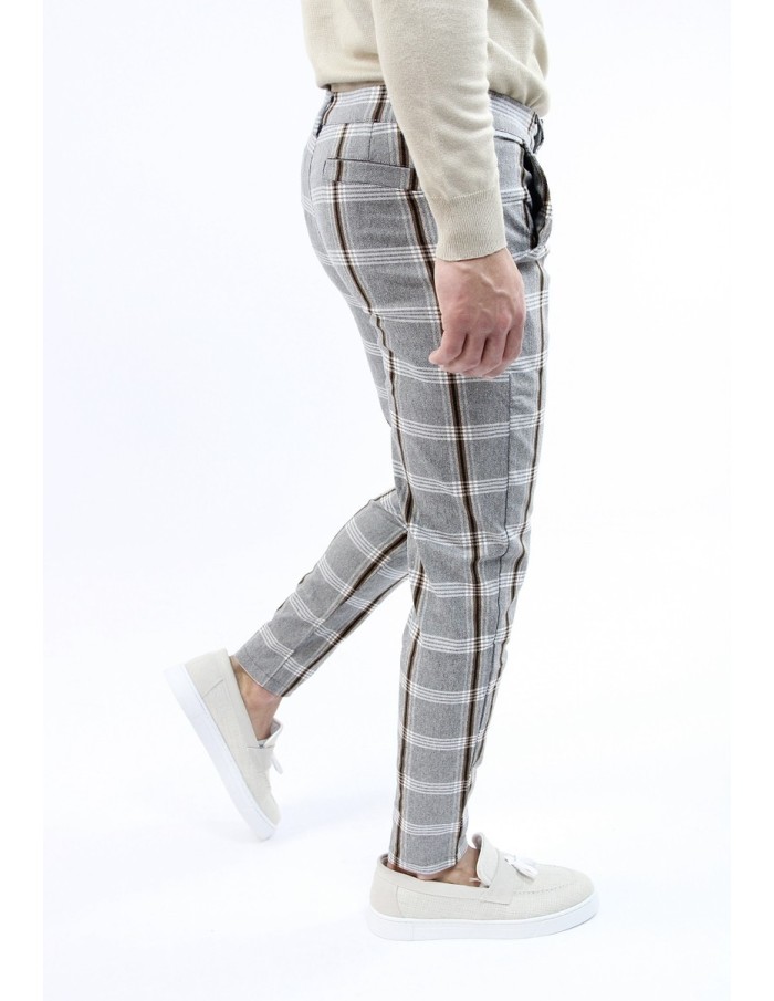 PANTALON CHINO SKINNY LYCRA À CARREAU GRIS HOMME - Accueil