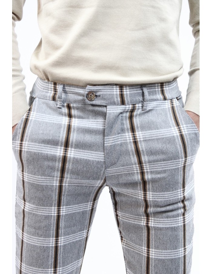PANTALON CHINO SKINNY LYCRA À CARREAU GRIS HOMME - Accueil
