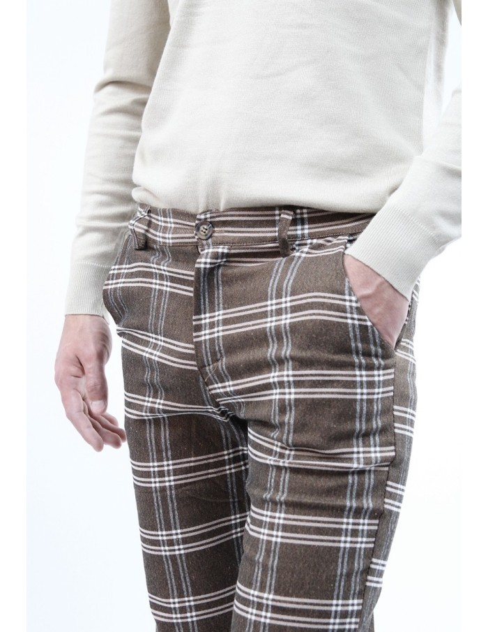 PANTALON À CARREAU FRILIVIN MARRON HOMME - Accueil