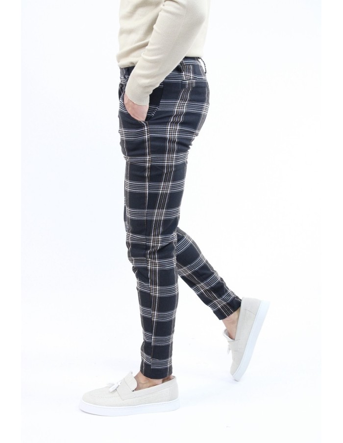 PANTALON CHINO SKINNY LYCRA À CARREAU BLEU HOMME - Accueil