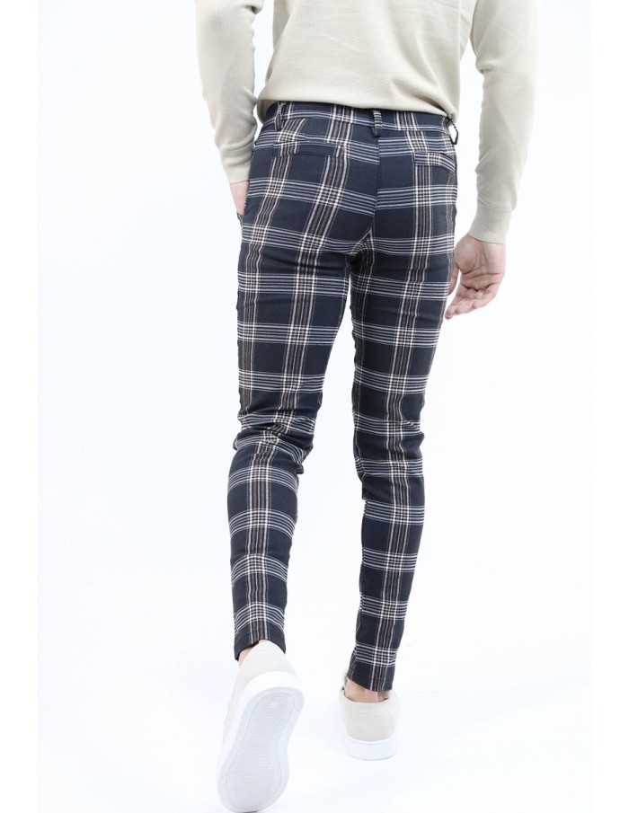 PANTALON CHINO SKINNY LYCRA À CARREAU BLEU HOMME - Accueil