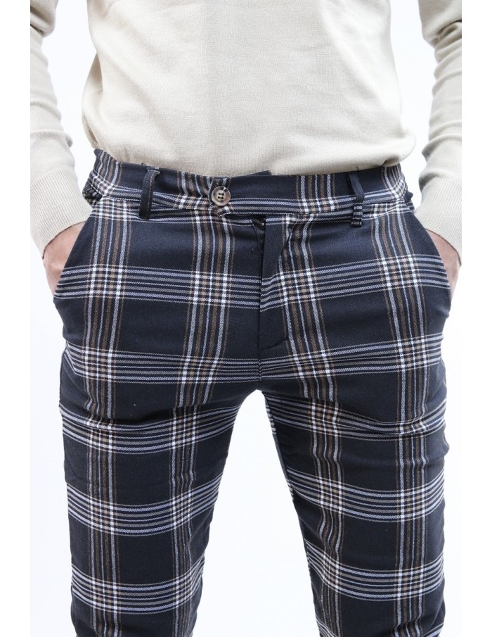 PANTALON CHINO SKINNY LYCRA À CARREAU BLEU HOMME - Accueil