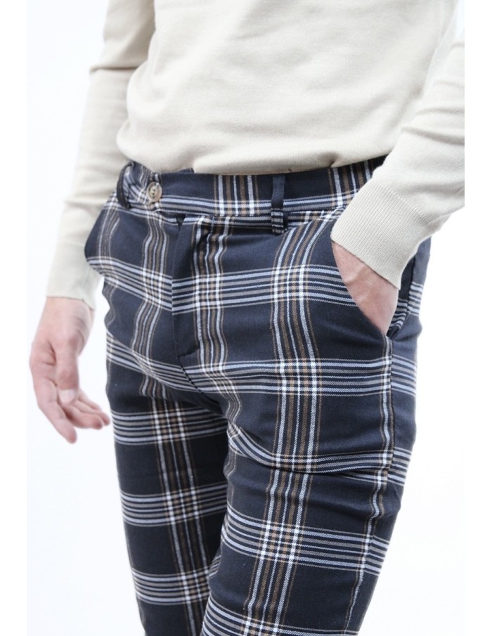 PANTALON CHINO SKINNY LYCRA À CARREAU BLEU HOMME - Accueil