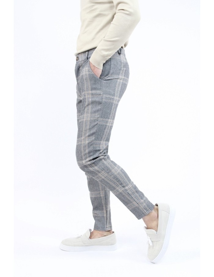 PANTALON CHINO SKINNY LYCRA À CARREAU GRIS HOMME - Accueil