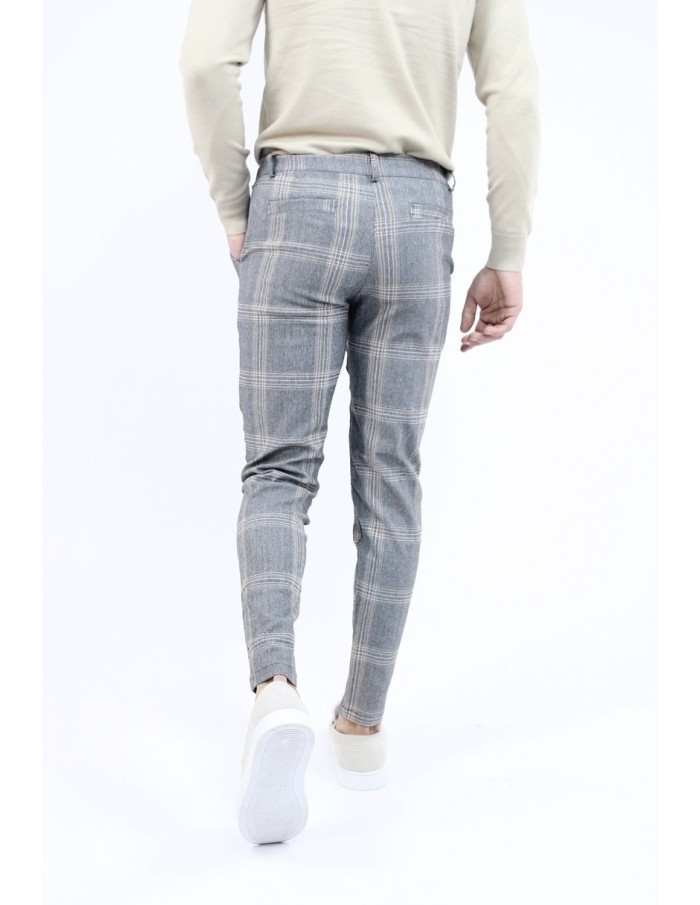 PANTALON CHINO SKINNY LYCRA À CARREAU GRIS HOMME - Accueil