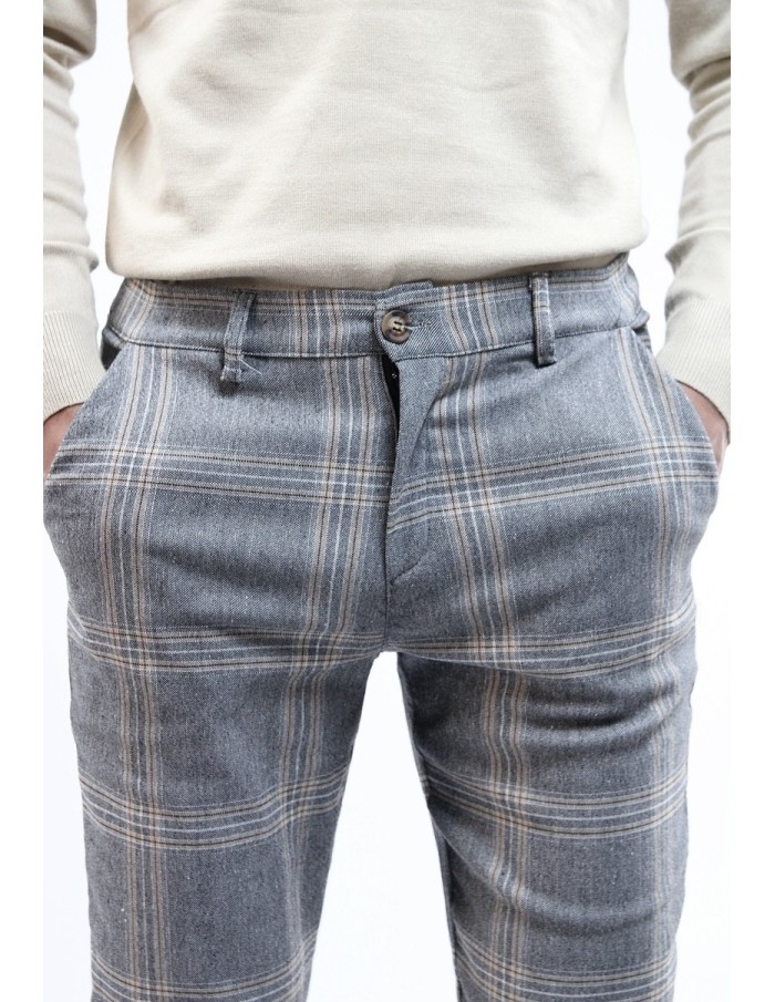 PANTALON CHINO SKINNY LYCRA À CARREAU GRIS HOMME - Accueil