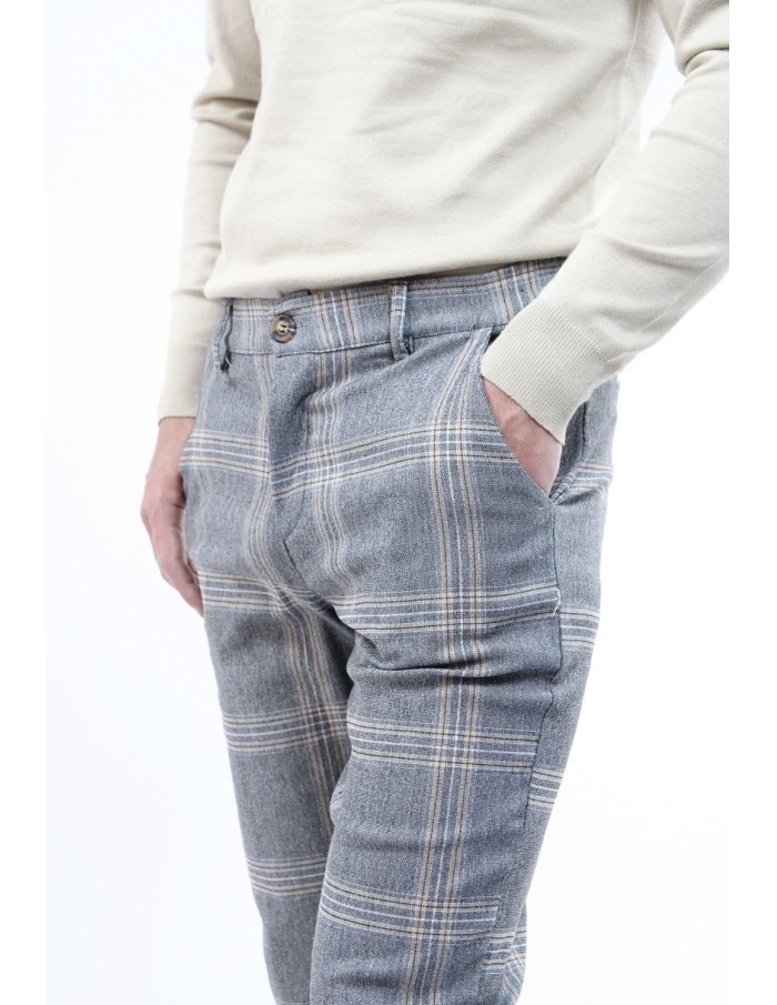 PANTALON CHINO SKINNY LYCRA À CARREAU GRIS HOMME - Accueil