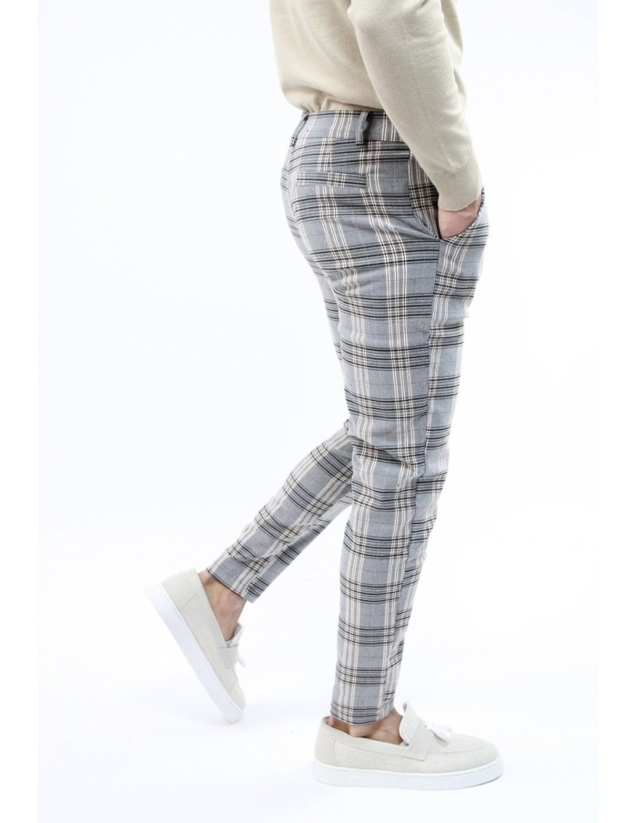 PANTALON CHINO SKINNY LYCRA À CARREAU FRILIVIN GRIS HOMME - Accueil