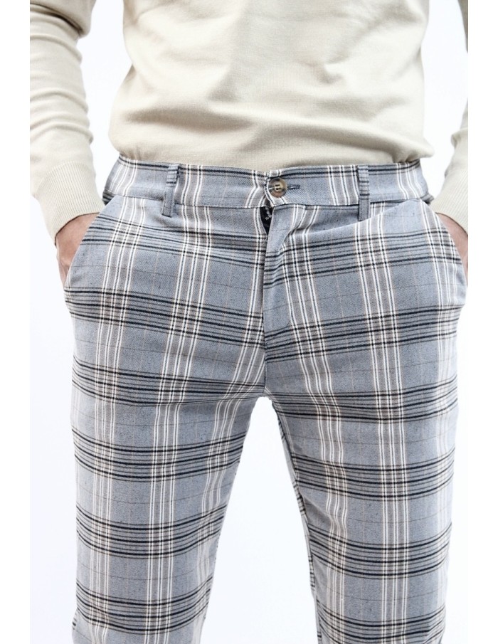 PANTALON CHINO SKINNY LYCRA À CARREAU FRILIVIN GRIS HOMME - Accueil