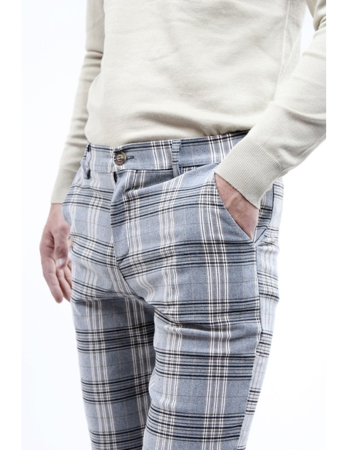 PANTALON CHINO SKINNY LYCRA À CARREAU FRILIVIN GRIS HOMME - Accueil