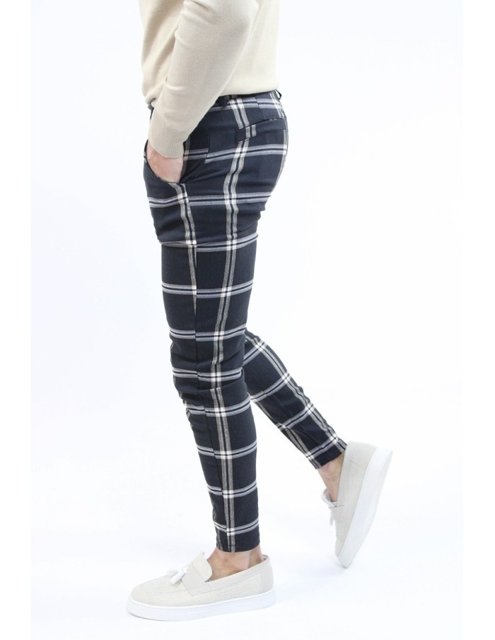 PANTALON CHINO SKINNY LYCRA À CARREAU NOIR HOMME - Accueil