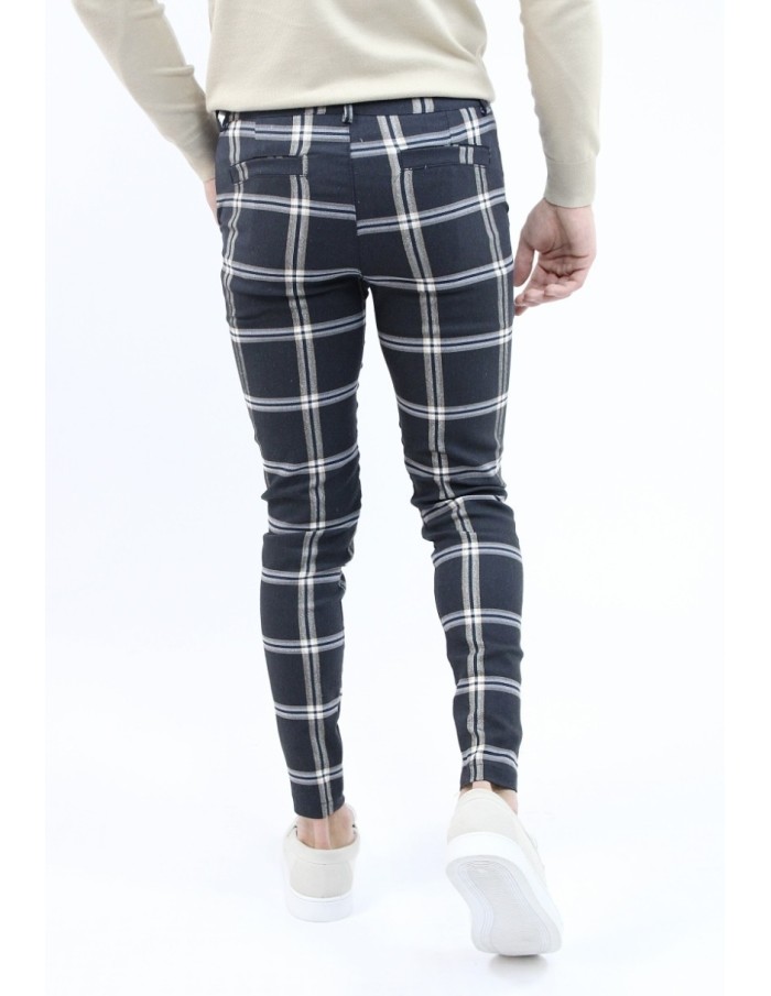 PANTALON CHINO SKINNY LYCRA À CARREAU NOIR HOMME - Accueil