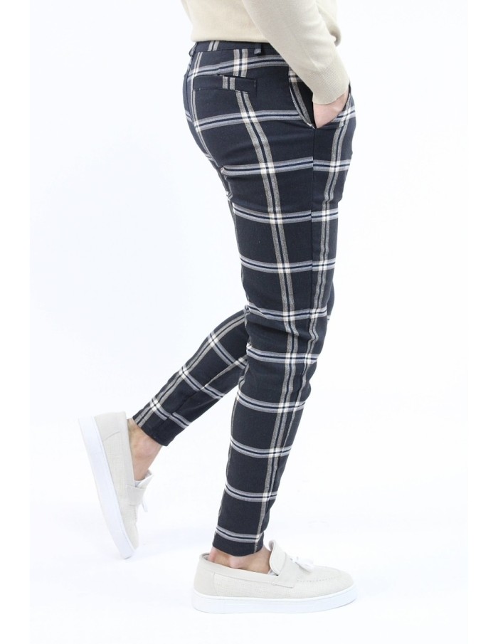 PANTALON CHINO SKINNY LYCRA À CARREAU NOIR HOMME - Accueil