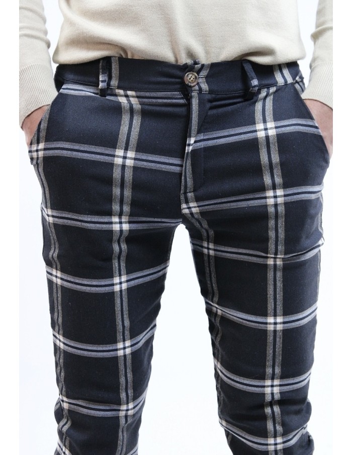 PANTALON CHINO SKINNY LYCRA À CARREAU NOIR HOMME - Accueil