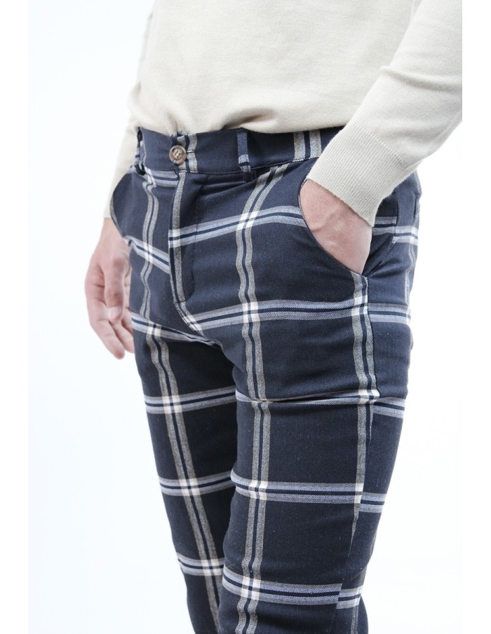 PANTALON CHINO SKINNY LYCRA À CARREAU NOIR HOMME - Accueil