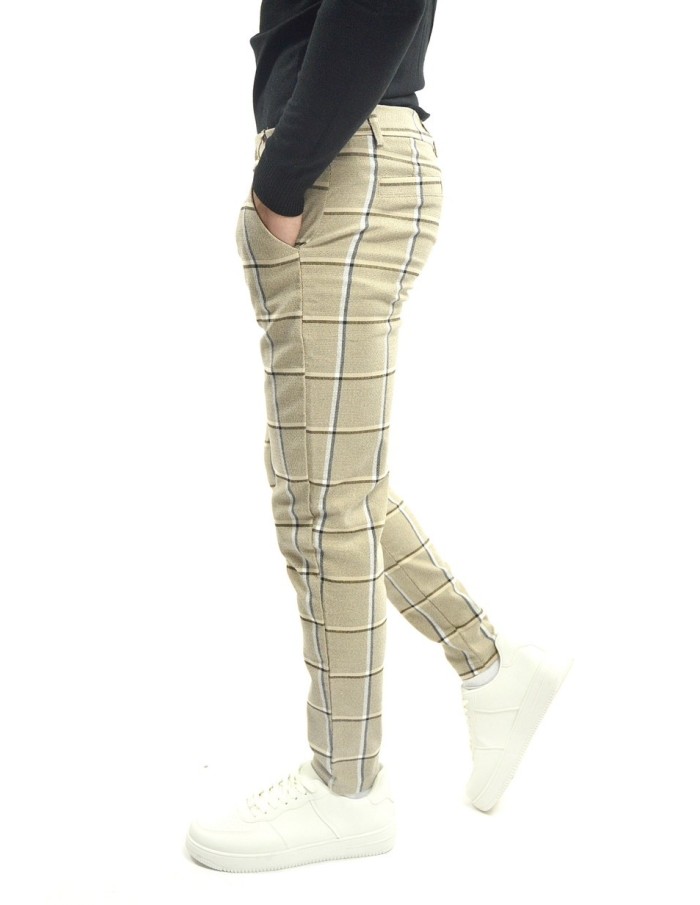PANTALON À CARREAU FRILIVIN BEIGE HOMME - Accueil