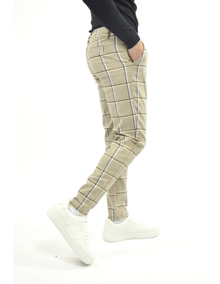 PANTALON À CARREAU FRILIVIN BEIGE HOMME - Accueil