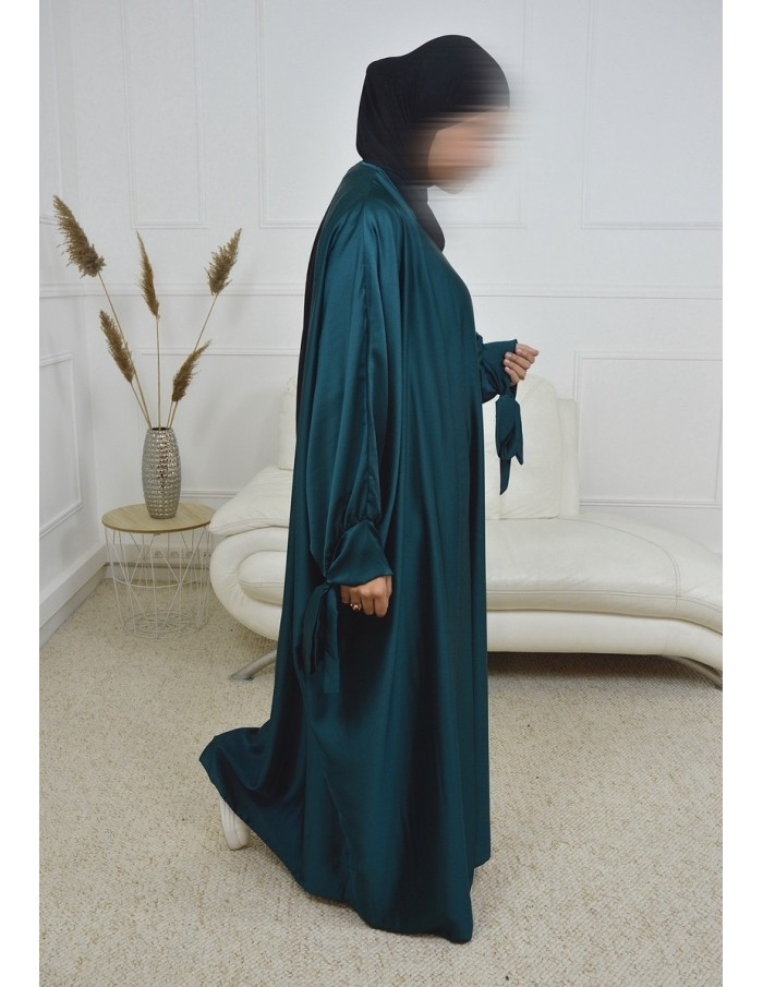 Abaya 2 pièces en satin - BLEU CANARD- femme - Accueil