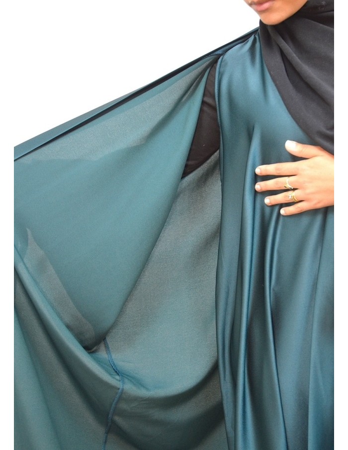 Abaya 2 pièces en satin - BLEU CANARD- femme - Accueil