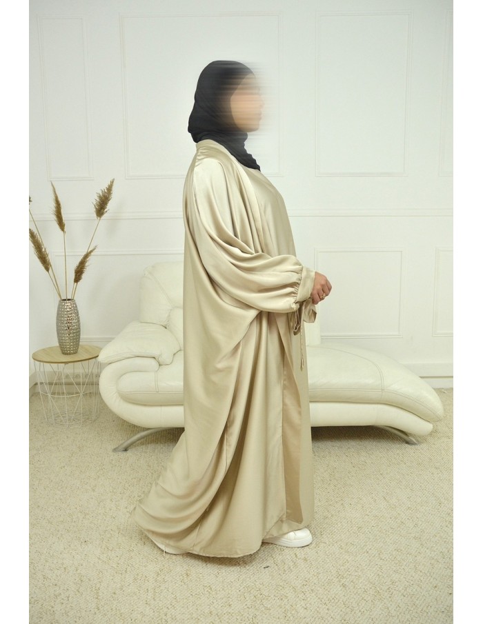 Ensemble 2 pièces kIMONO-ROBE en satin BEIGE-Femme - Accueil
