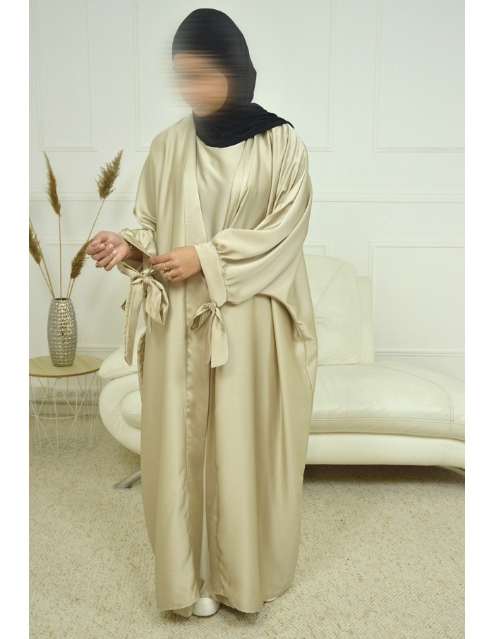 Ensemble 2 pièces kIMONO-ROBE en satin BEIGE-Femme - Accueil