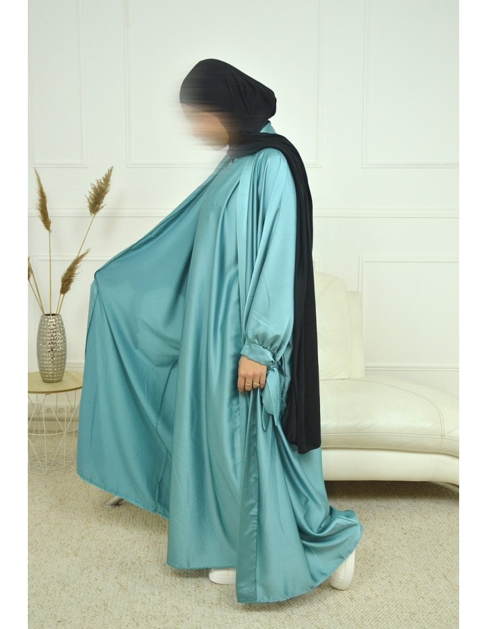 Ensemble 2 pièces kIMONO-ROBE en satin Vert Tiffany-Femme - Accueil