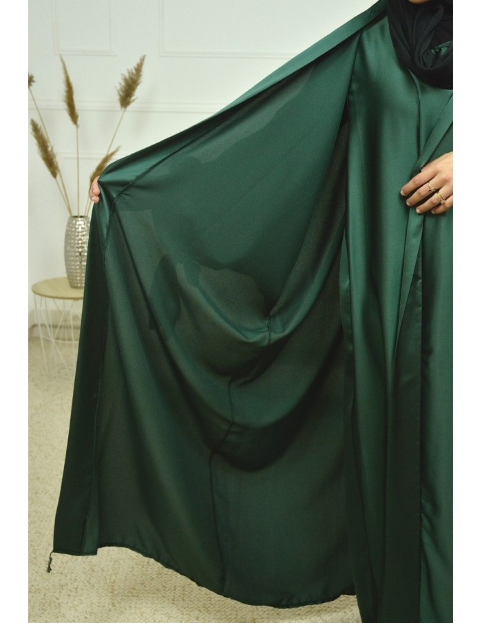Ensemble 2 pièces kIMONO-ROBE en satin-vert sapin -Femme - Accueil