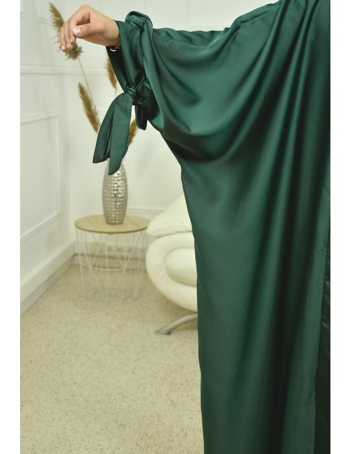 Ensemble 2 pièces kIMONO-ROBE en satin-vert sapin -Femme - Accueil
