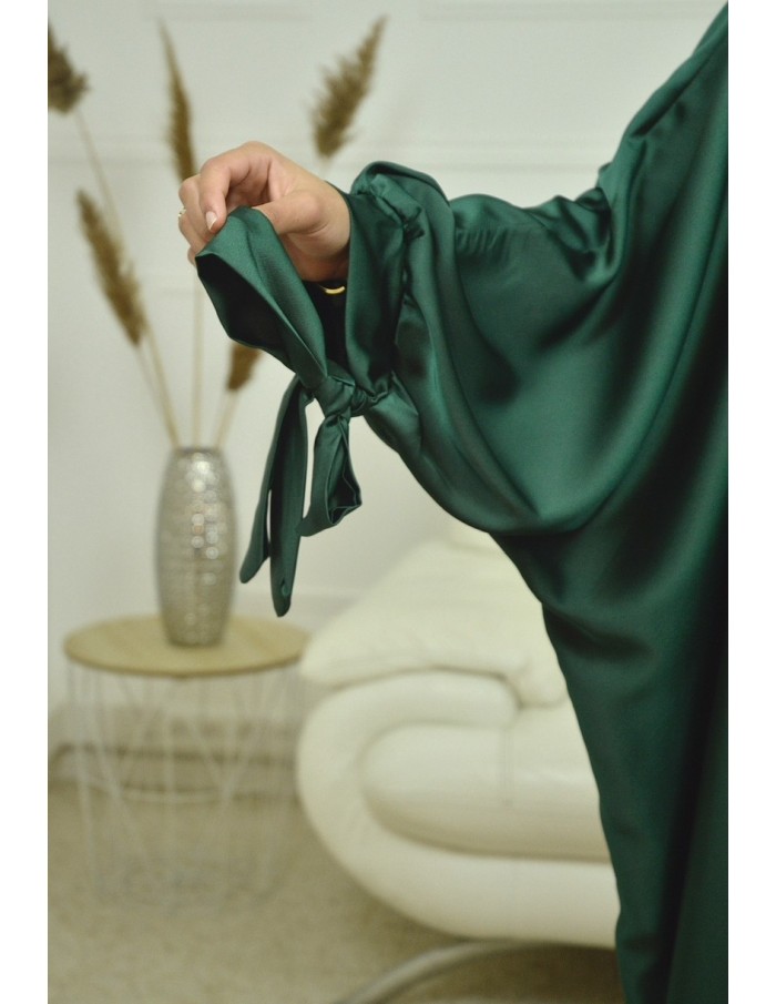 Ensemble 2 pièces kIMONO-ROBE en satin-vert sapin -Femme - Accueil