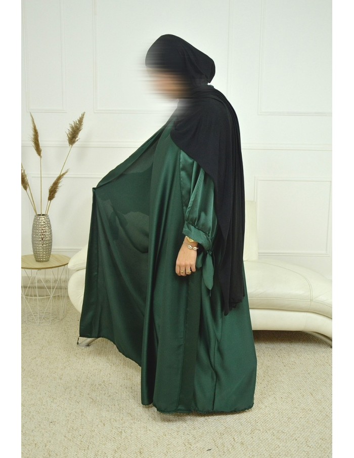Ensemble 2 pièces kIMONO-ROBE en satin-vert sapin -Femme - Accueil