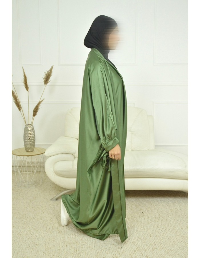 Ensemble 2 pièces kIMONO-ROBE en satin-vert -Femme - Accueil