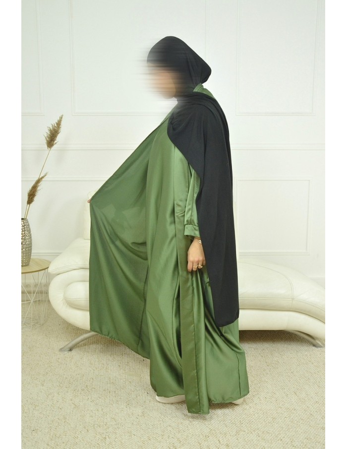 Ensemble 2 pièces kIMONO-ROBE en satin-vert -Femme - Accueil