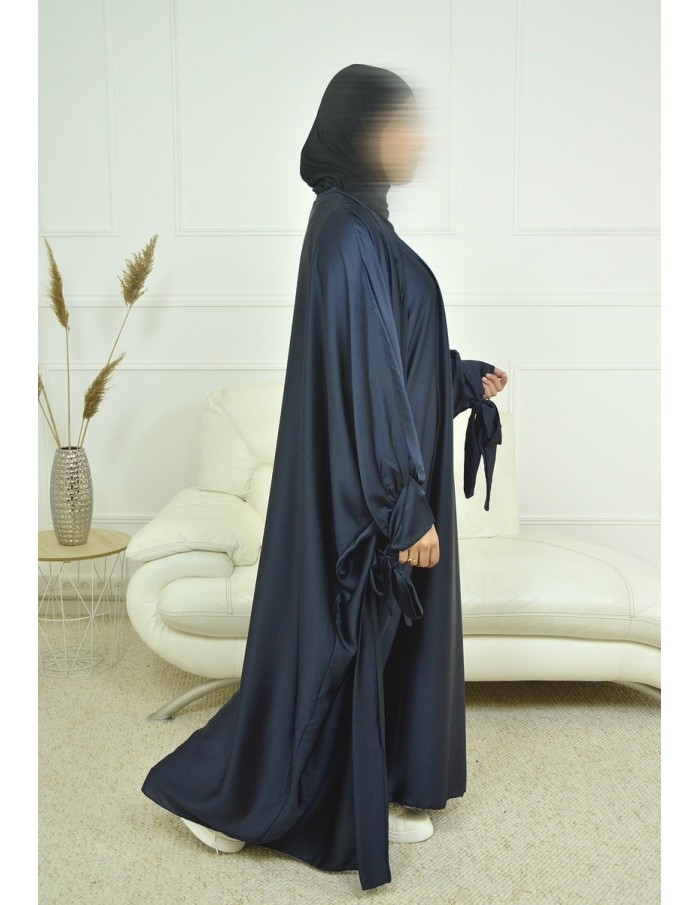 Ensemble 2 pièces kIMONO-ROBE en satin-bleu nuit -Femme - Accueil