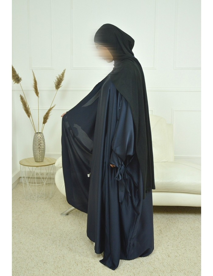 Ensemble 2 pièces kIMONO-ROBE en satin-bleu nuit -Femme - Accueil