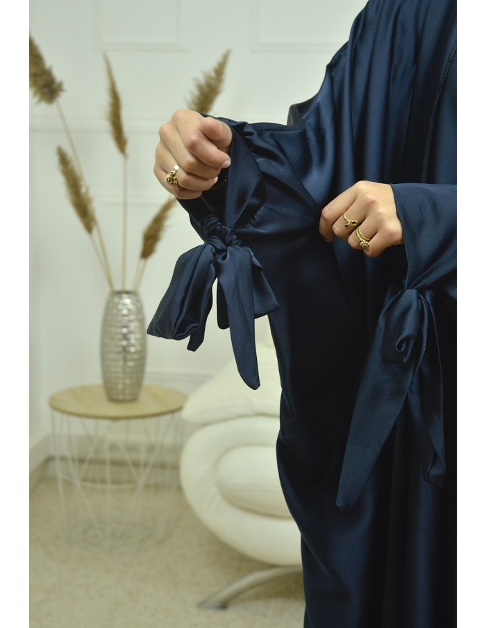 Ensemble 2 pièces kIMONO-ROBE en satin-bleu nuit -Femme - Accueil