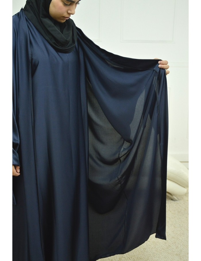 Ensemble 2 pièces kIMONO-ROBE en satin-bleu nuit -Femme - Accueil